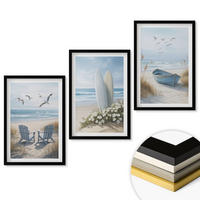 WANDBILDER 3er-Set - 40x60 cm Schwarzer Rahmen - Strand Surfbretter Vögel - Schwarz, Kunststoff (40/60cm) - ArtPrintCave