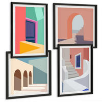 BILDER SET 4er Set - 50x50 cm & 40x60 cm Schwarzer Rahmen - Farbenfrohe moderne Gebäude - Schwarz, Kunststoff (50/50cm) - TULUP