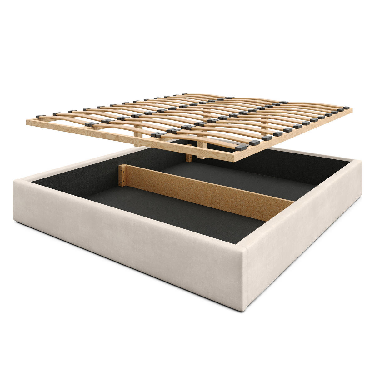 POLSTERBETT 180x200cm Bett mit Stauraum Lattenrost Creme - Creme, Holz/Holzwerkstoff (180/200cm) - Muralo