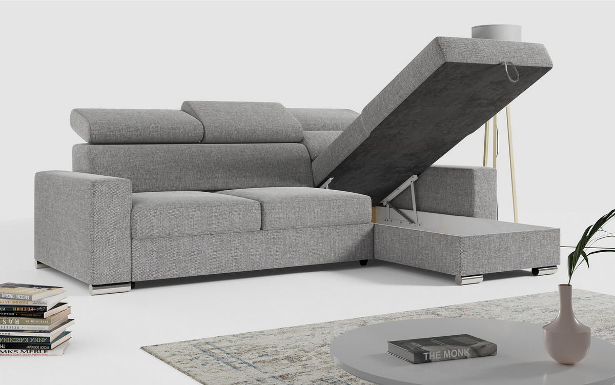 ECKSOFA FOX-L Grau - Silberfarben/Grau, Kunststoff/Textil (242/168cm) - MKS