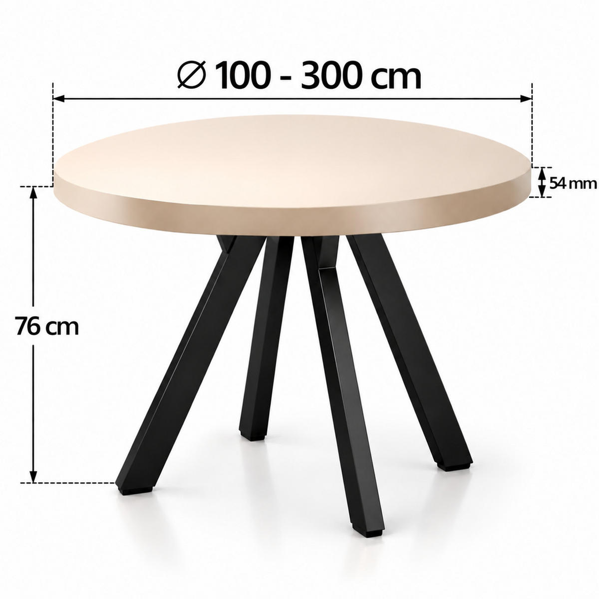 ESSTISCH rund ausziehbar 100/300/76 cm, Kaschmir, 54 cm Tischplatte + Y Metallgestell Schwarz - Kaschmir/Schwarz, Holzwerkstoff/Metall (100/300/76cm) - Damale Möbel