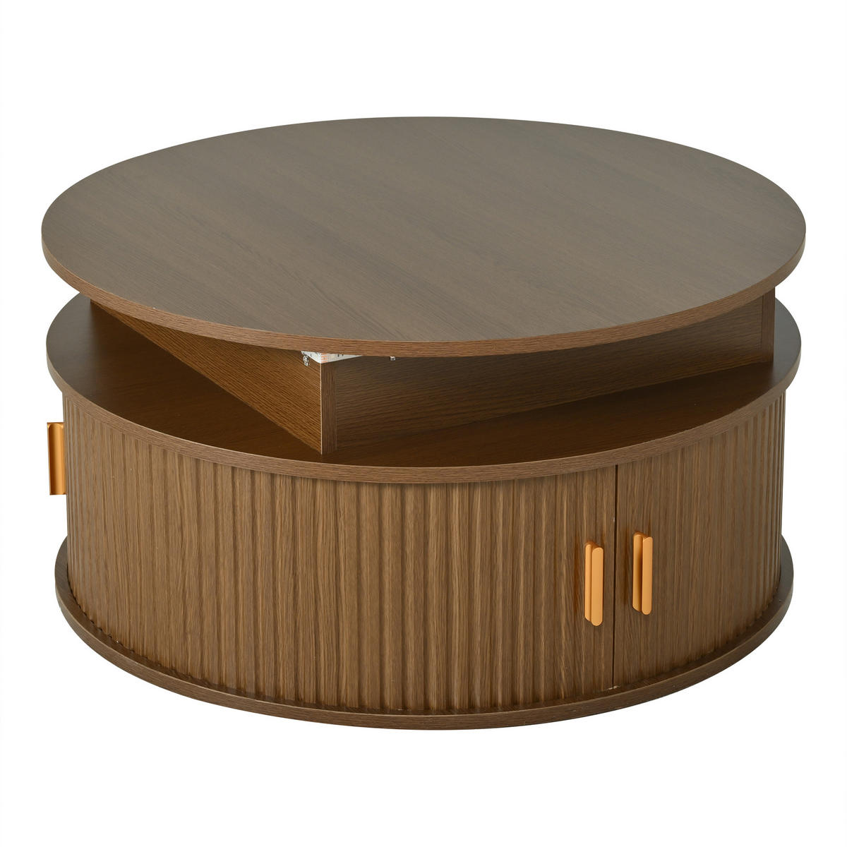 COUCHTISCH höhenverstellbar Walnuss LED 75/75/52 cm - Walnussfarben, Holzwerkstoff (75/75/52cm)