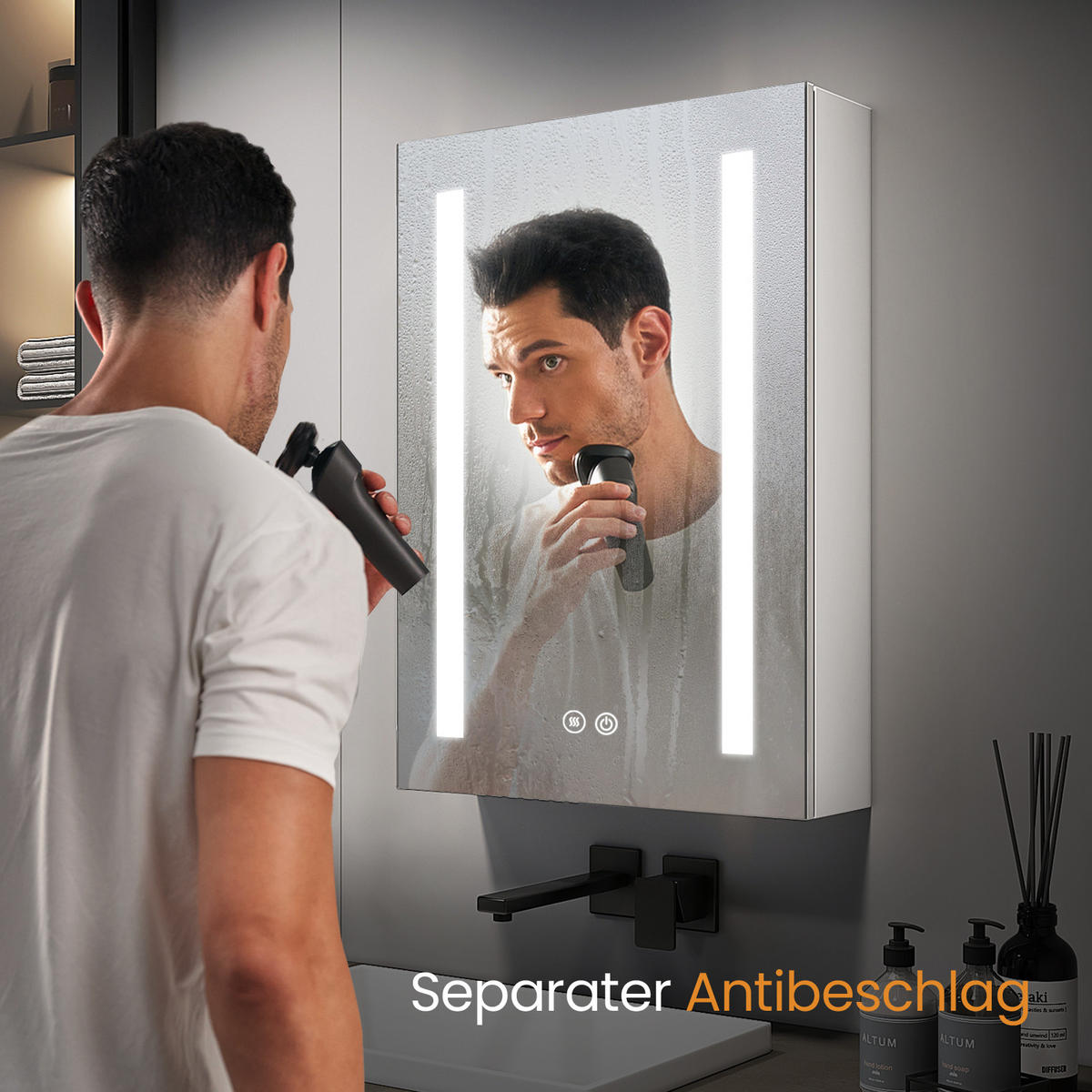 SPIEGELSCHRANK mit Beleuchtung Weiß 60/40/14,5 - Weiß, Metall (40/60/60cm) - EMKE