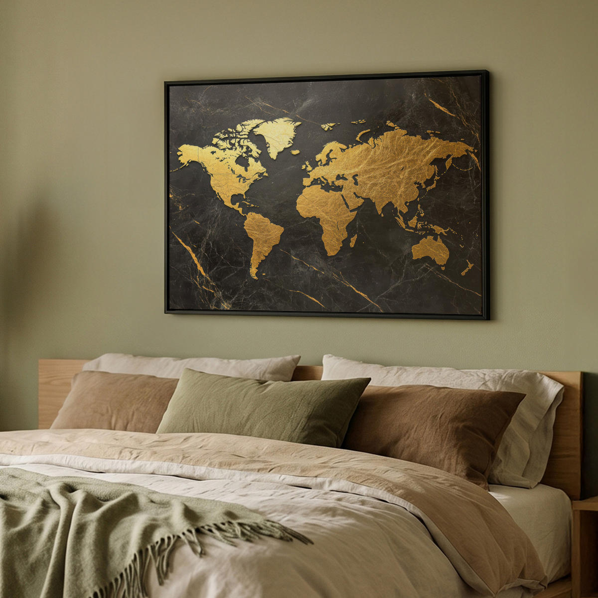 LEINWAND Bilder mit Rahmen - Weltkarte - Gold - Marmor - 100x70 - Goldfarben, Textil (100/70cm) - MuchoWow