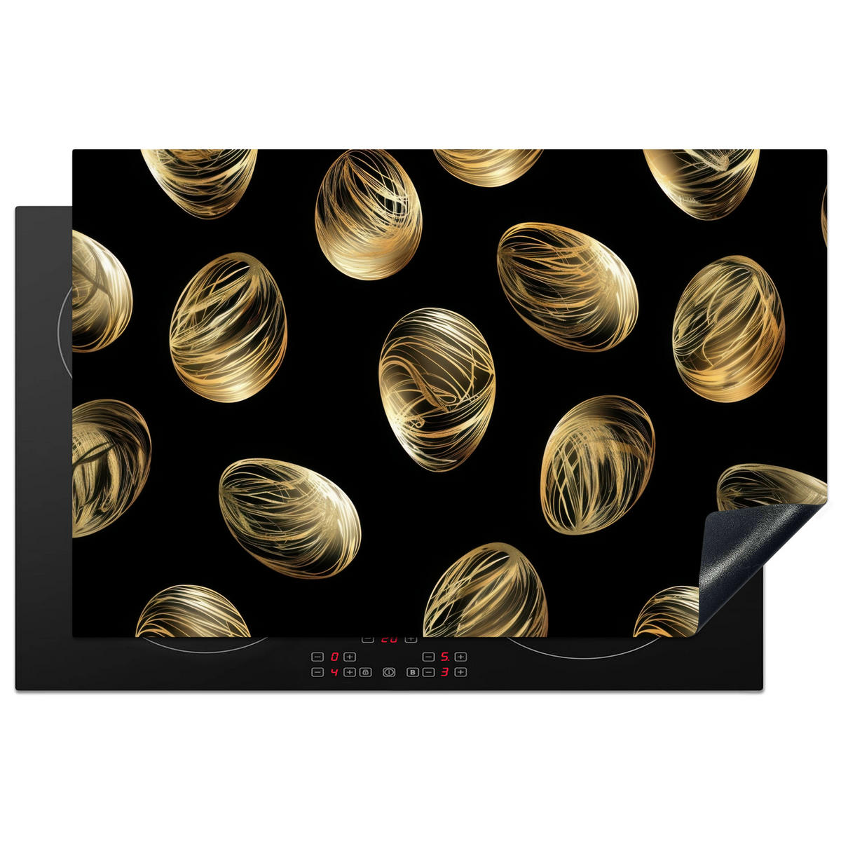 HERDABDECKPLATTE Eier - Gold - Muster Induktionsschutz 81.6x52.7 cm - Schwarz, Kunststoff (81.6/52.7/0.2cm) - MuchoWow