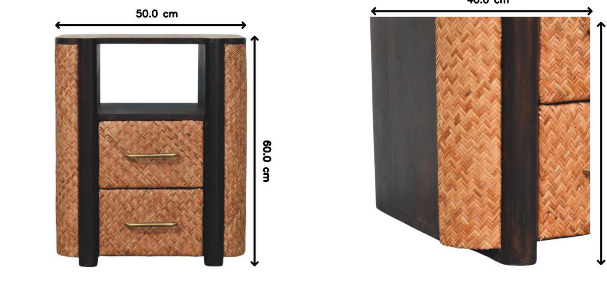 NACHTTISCH mit Mokka-Finish, 2 Schubladen, 1 offene Ablage, dunkelbraun - Dunkelbraun, Holz (50/60/40cm) - Artisan Furniture
