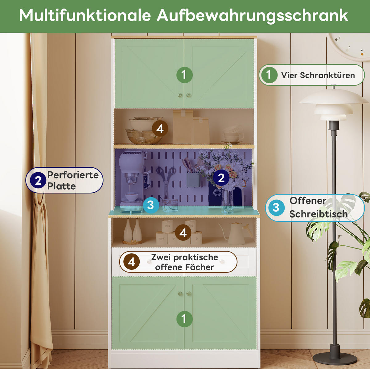 SIDEBOARD 80/40/175 cm weiß/natur aus MDF und Spanplatte mit Lochwand und Schiebetüren - Weiß, Holzwerkstoff (80/175/40cm) - OKWISH