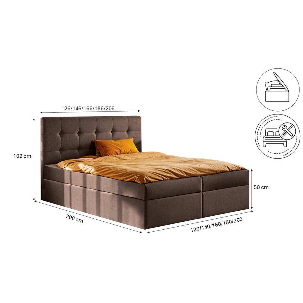 Thumbnail - Kaiser Möbel Boxbett, Braun, Holz, H2, 120x200 cm, Schlafzimmer, Betten, Boxspringbetten