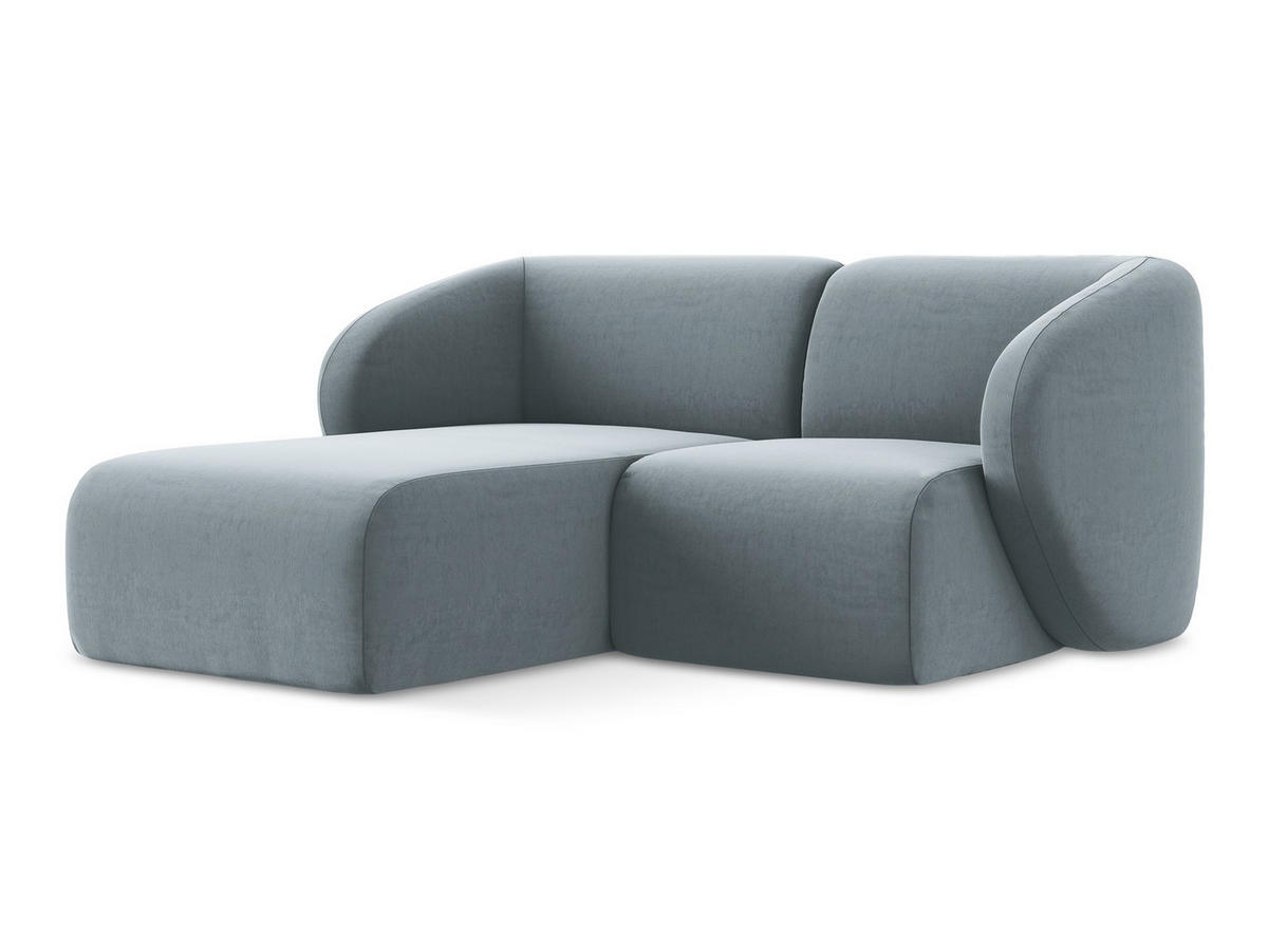 ECKSOFA Links Samt Stoff Blau - Schwarz/Hellblau, Holzwerkstoff/Kunststoff (178/166cm) - Makamii