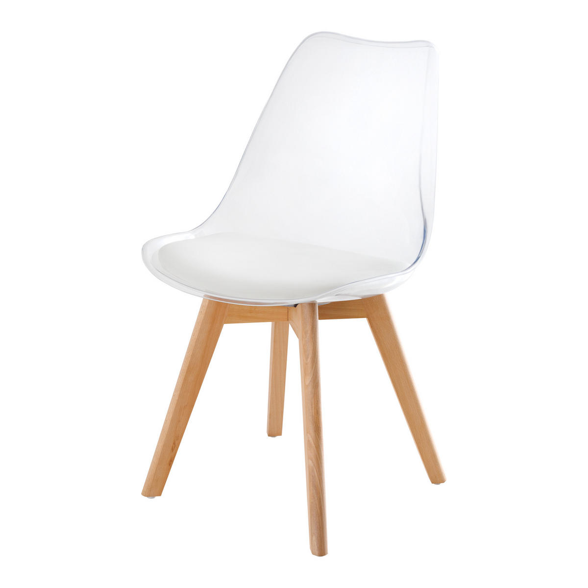 STUHL SCANDINAVIA MEISTERSTÜCK Kunstleder Weiß 80 cm - Transparent/Braun, Holz/Kunststoff (47/81/53cm) - riess-ambiente