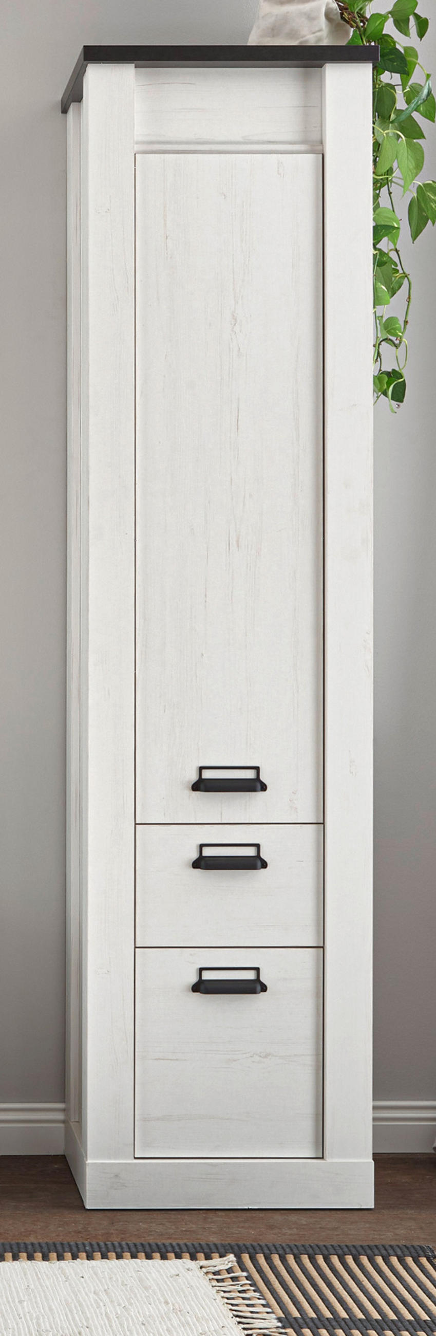 SCHUHSCHRANK weiß Pinie, Landhaus, Garderobenschrank mit Soft-Close - Anthrazit/Weiß, Holzwerkstoff/Metall (51/201/38cm) - Furn.Design