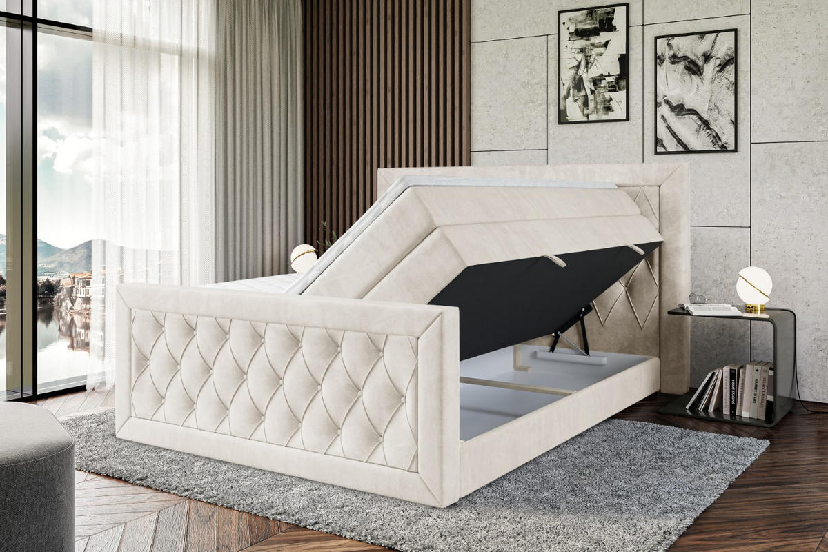 BOXSPRINGBETT NOEL-Z KING - 120 x 200 - H3/H4 - Ecru - Ecru, Holzwerkstoff (120/200cm) - ALTDECOR