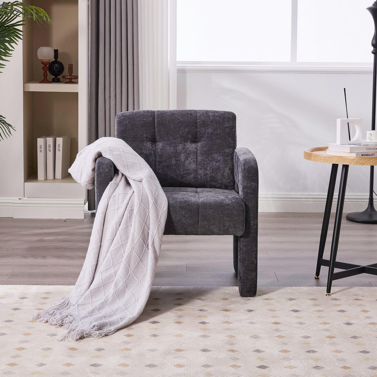 SESSEL Einzelner Sessel,dicke Polsterung,Chenille,Grau - Grau, Textil (67.5/74.5/69cm) - LVHOM