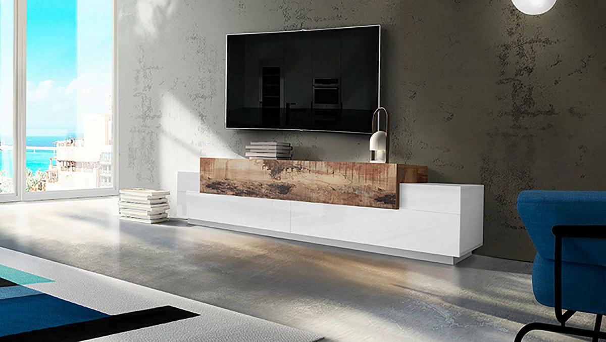 FERNSEHSCHRANK Glänzendes Weiß, Ahorn 45/240/52 cm - Ahornfarben/Weiß, Holzwerkstoff (240/52/45cm) - DMORA