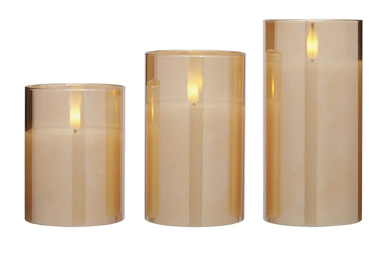LED-KERZENSET, Glas, Bernstein - Bernsteinfarben, Glas (7.5/7.5/15cm) - dasmöbelwerk