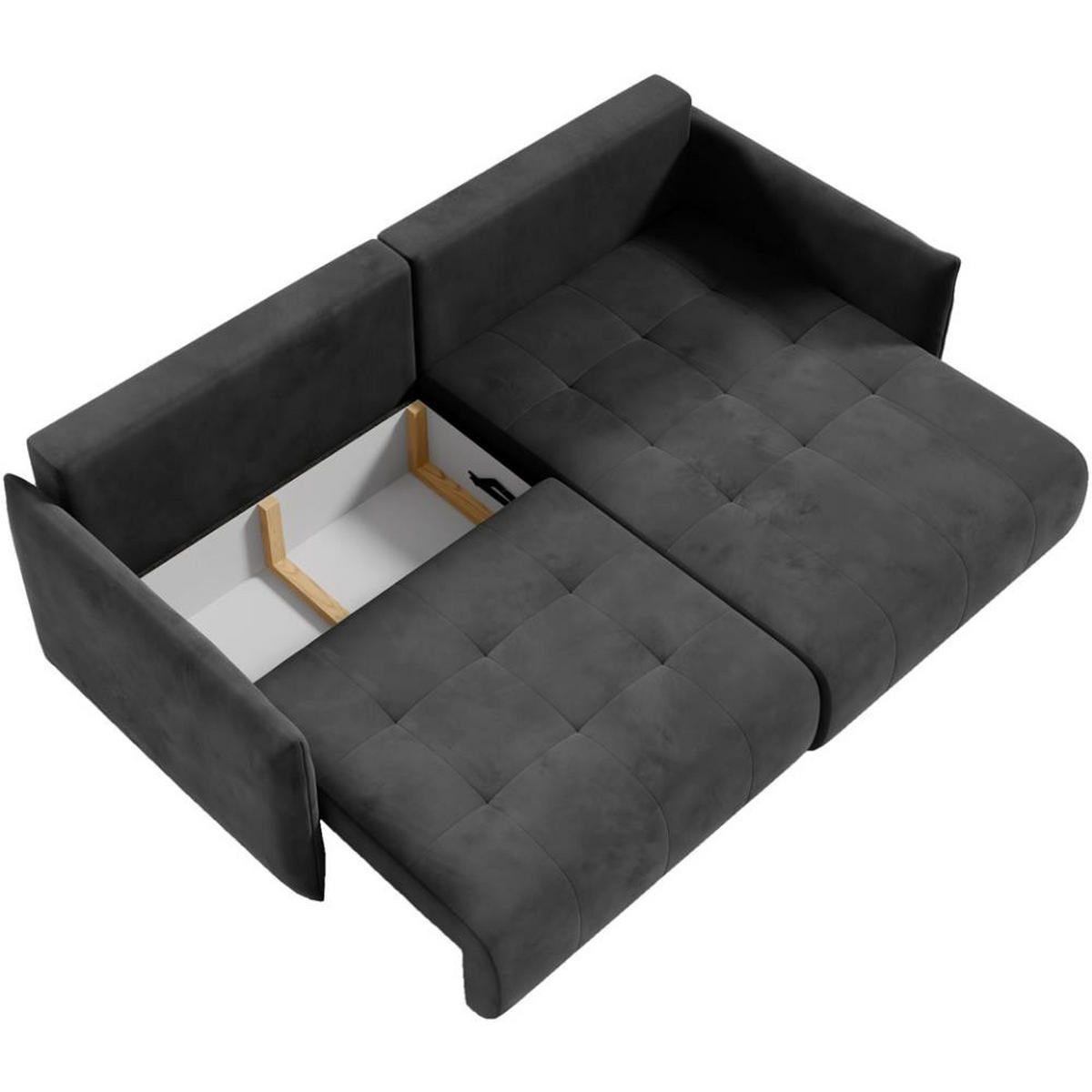 ECKSCHLAFSOFA Henry Mini dunkelgrau rechts - Dunkelgrau/Schwarz, Kunststoff/Textil (221/153cm) - Beautysofa
