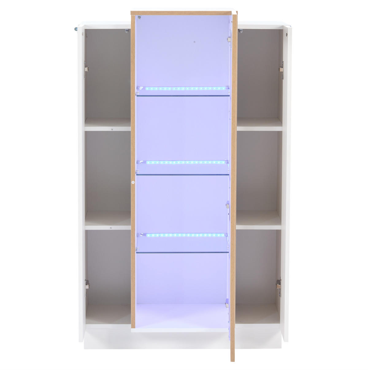 VITRINE aus Spanplatte 74x40x120 cm Weiß/Natur mit LED-Beleuchtung und 3 Türen - Weiß, Holzwerkstoff (74/120/40cm) - IVMEU
