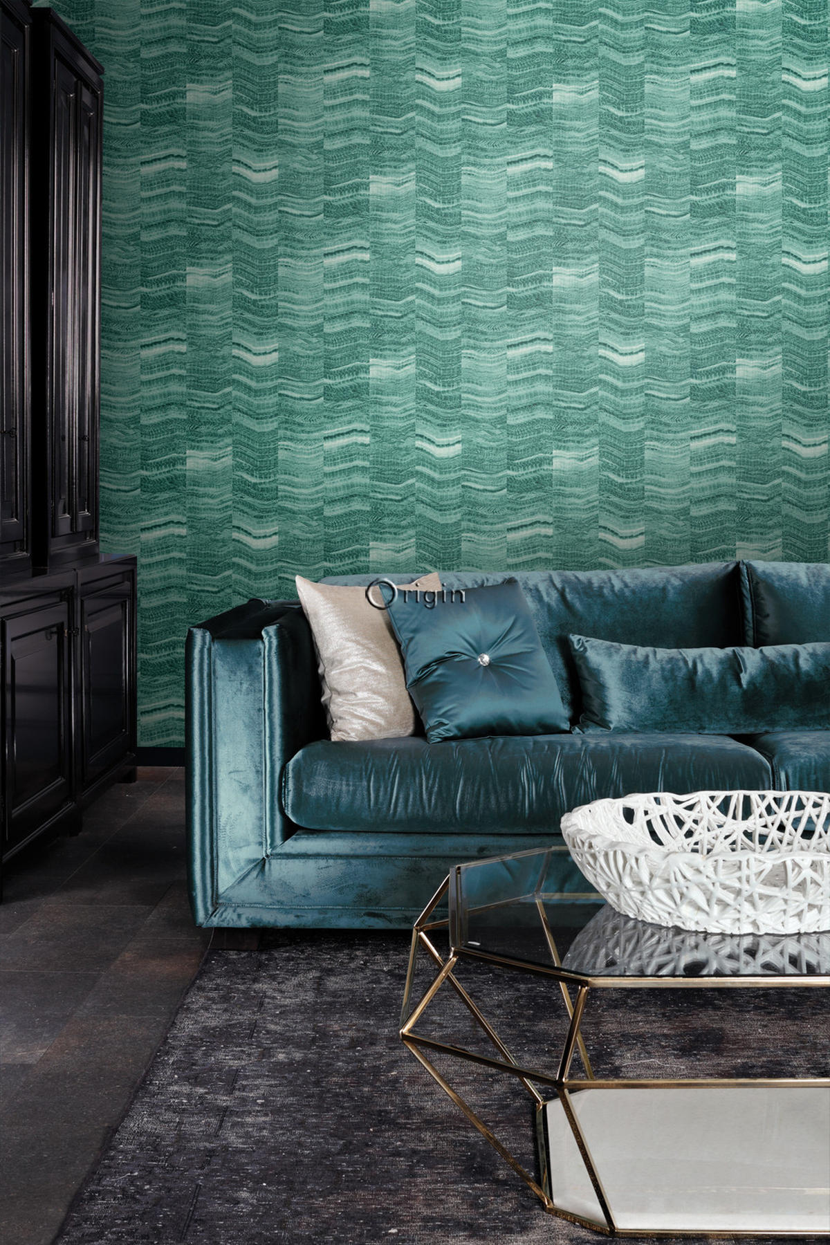 TAPETE Zick-Zack-Mamorstreifen 53 cm x 10.05 m - Grün, Papier (53/1000cm) - Origin Wallcoverings