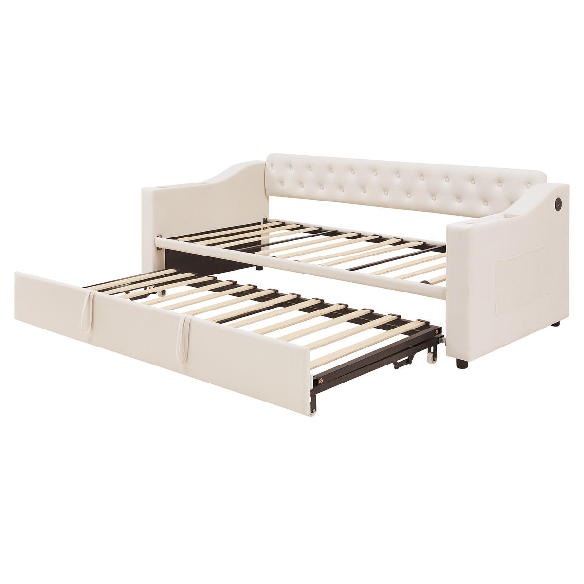 SCHLAFSOFA 90/190 cm & 180/190 cm in Beige Samt mit USB, Type-C und Ablagefächern - Beige, Holzwerkstoff/Textil (90/190cm) - WISHDOR
