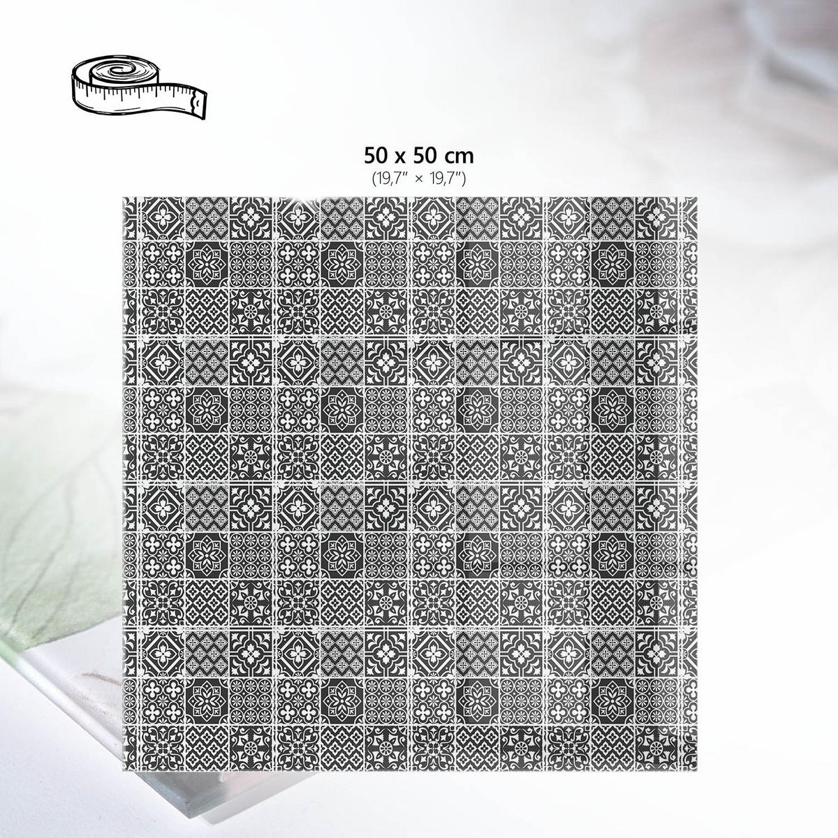 TISCHPLATTE 50x50 cm – Geometrische Muster - Blau, Glas (50/50/0.4cm) - Wallfluent