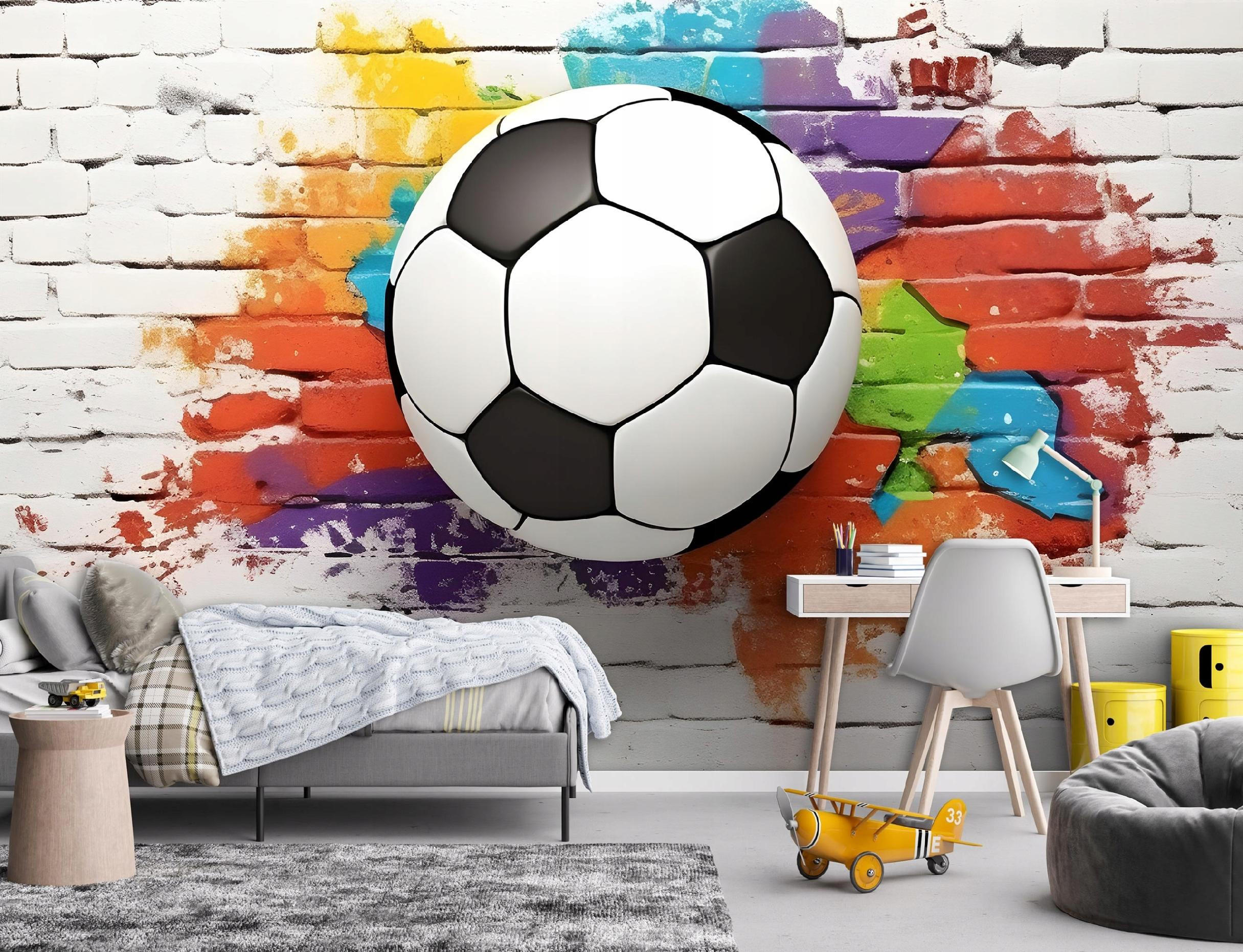 FOTOTAPETE Fußball Kinderzimmer 350x250 - Multicolor, Papier (350/250cm) - Wallarena