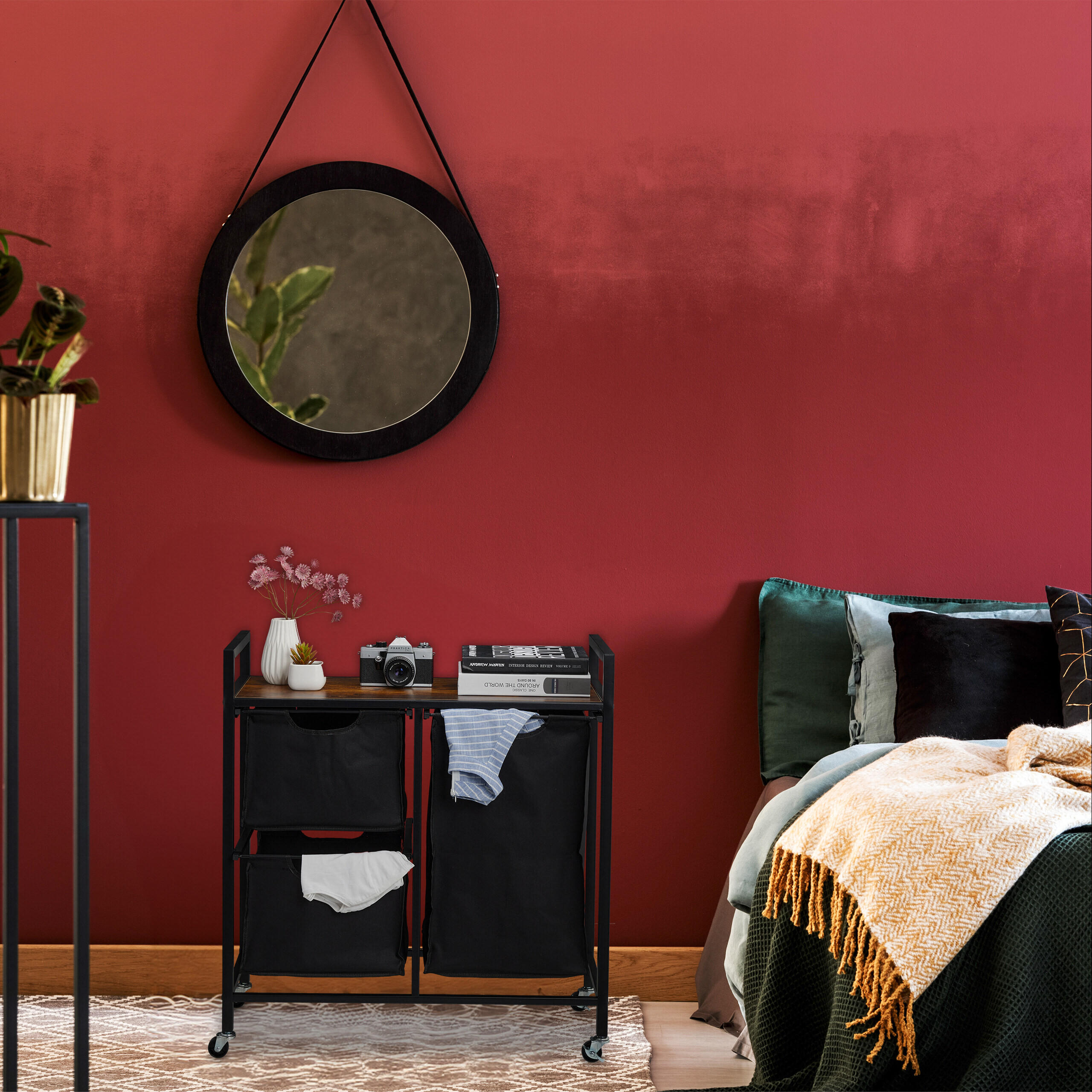 Relaxdays WÄSCHEKORBREGAL Schwarz 73cm × 31cm × 78cm