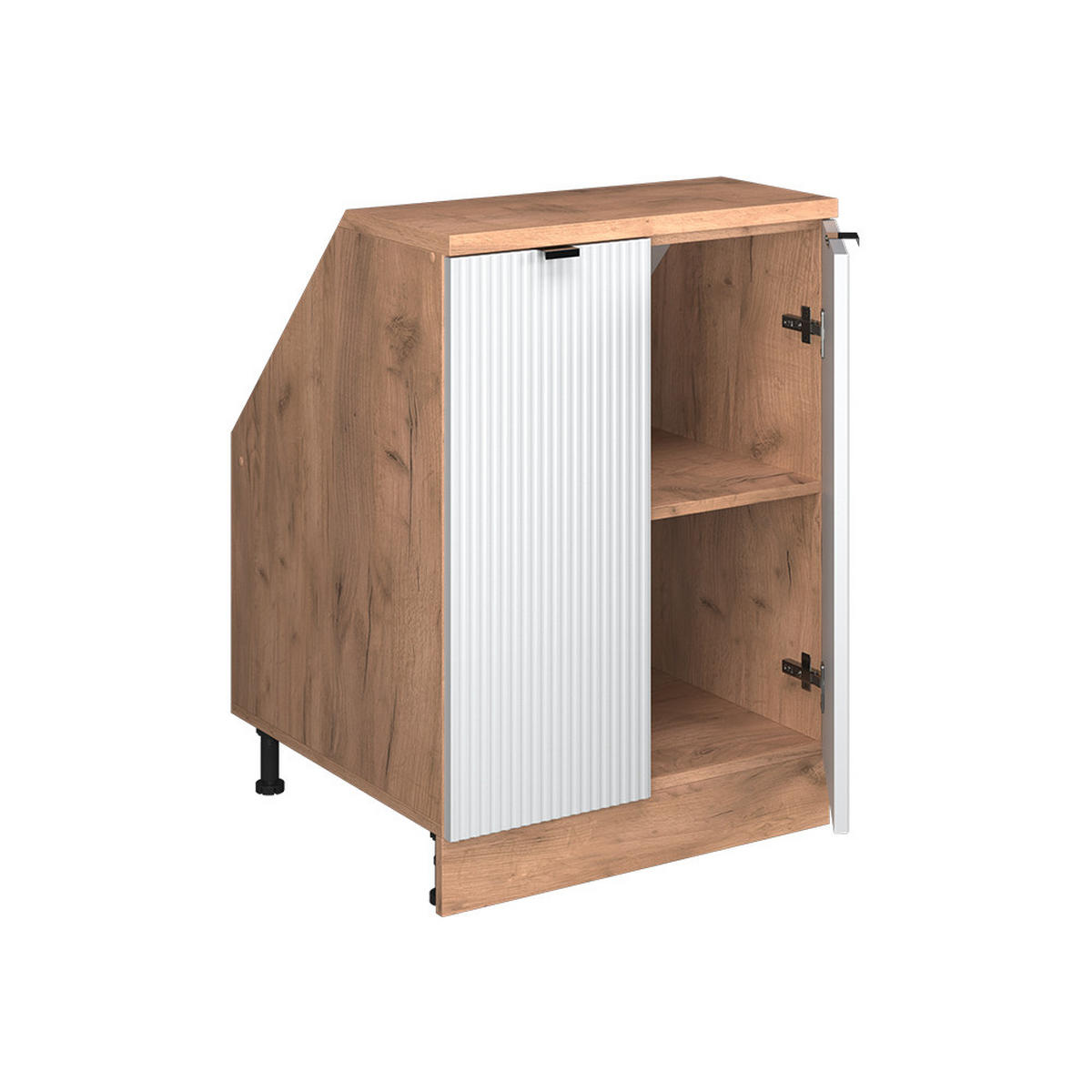 KUCHYNSKÁ SKRIŇA PRE ŠIKMÉ STRECHY R-Line Biele zvlnenie 60 cm s 2 dverami, korpus skrine hĺbka 60 cm - biela/dub medový, kompozitné drevo (60/83.8/60cm) - Vicco