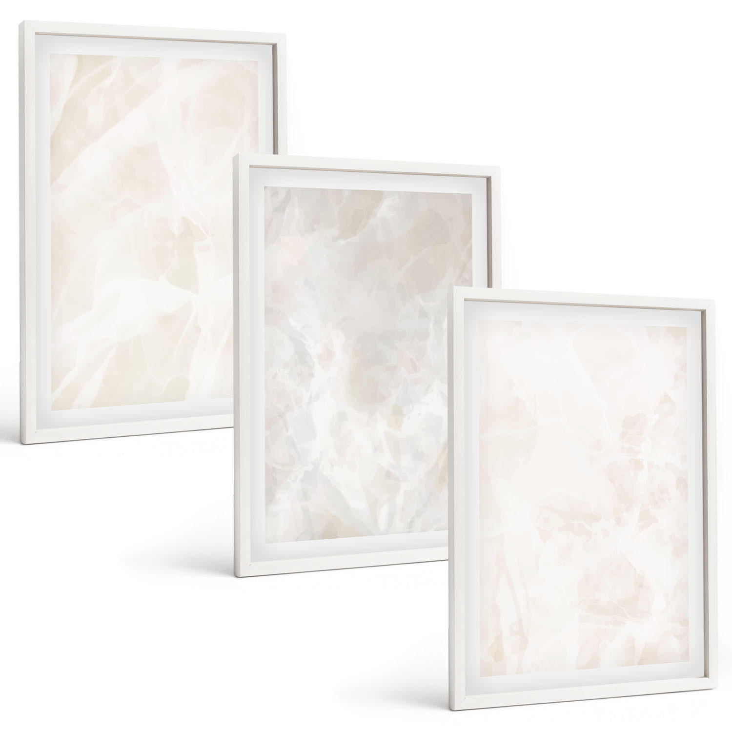 BILDER SET 3er Set - 40x60 cm Weißer Rahmen - Die Struktur von elegantem Marmor - Weiß, Kunststoff (40/60cm) - TULUP