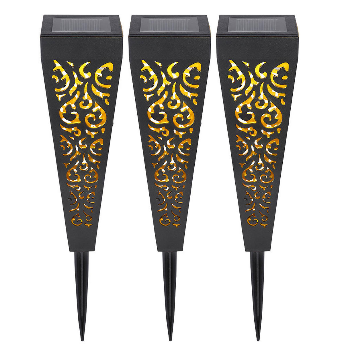 LED AUSSENLEUCHTE Erdspieß Schwarz Gold 3er Set - Schwarz, Kunststoff (7/7/33cm)