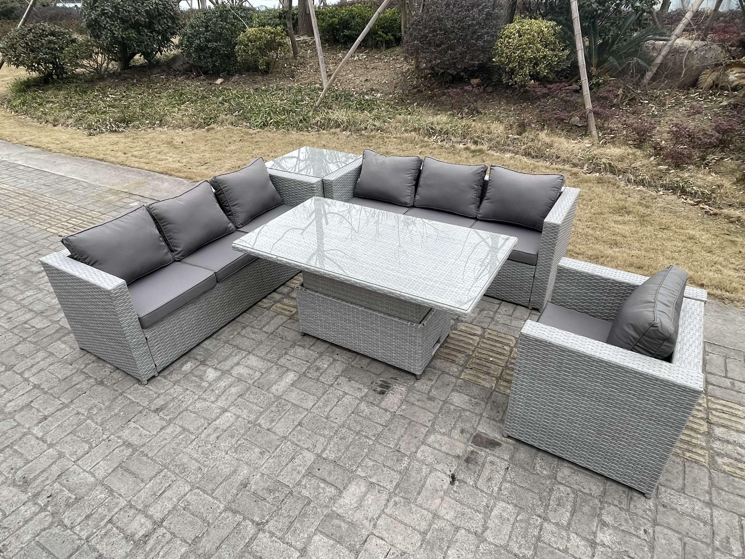 GARTENMÖBEL SET Polyrattan Helles Grau 5-teilige - Hellgrau, Metall - Fimous