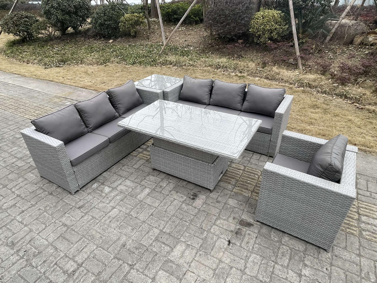 GARTENMÖBEL SET Polyrattan Helles Grau 5-teilige - Hellgrau, Metall - Fimous