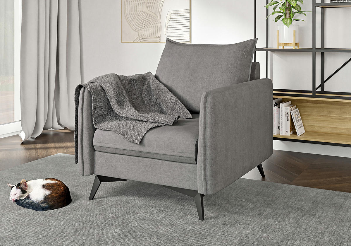 SITZGARNITUR 3+2+1 Pulse Grau Luxusmikrofaser - Schwarz/Grau, Holz/Textil (199/86/91cm) - S-Style Möbel