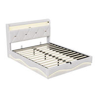 POLSTERBETT 160x200cm beige samt bett mit LED Licht und hydraulischem Stauraum - Beige, Textil (160/200cm) - CASIVA