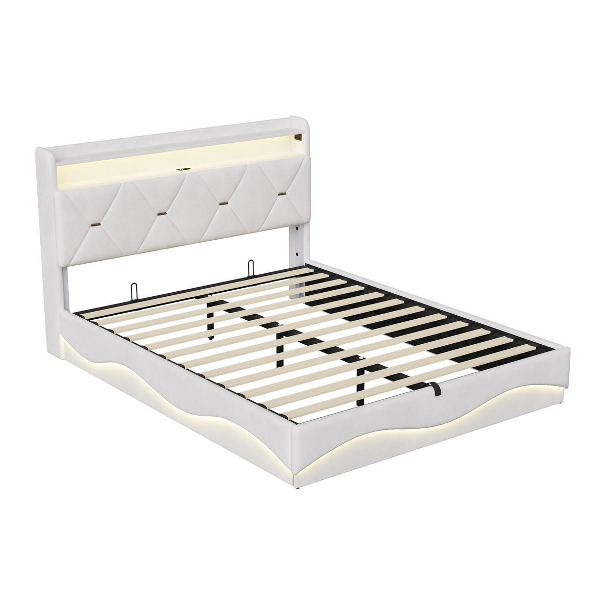 POLSTERBETT 140/200 cm Beige, Doppelbett mit Bettkasten, LED und USB - Beige, Holz/Textil (140/200cm) - PARAFTA HOME