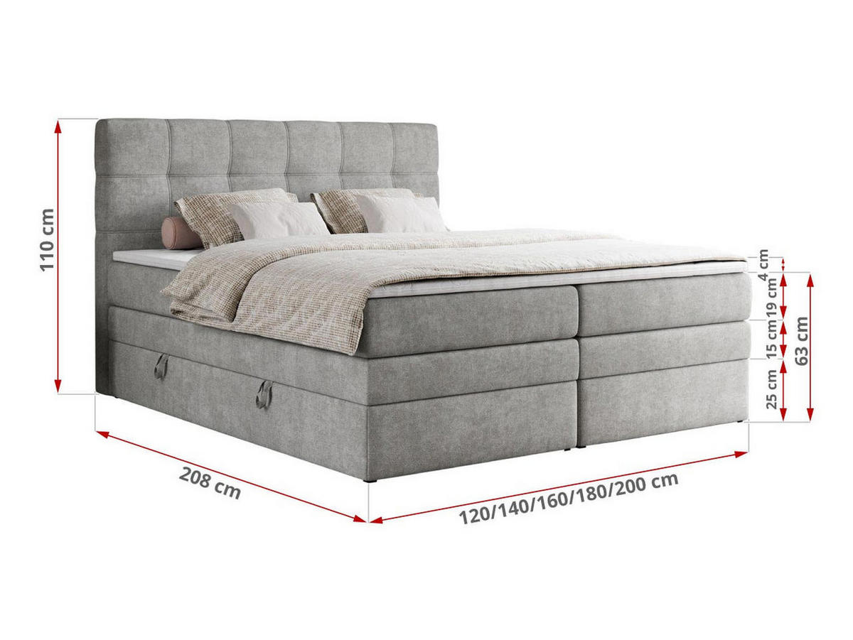 BOXSPRINGBETT ERNI KING 160/200 Hellgrau Struktur - H3 - Hellgrau, Holz/Textil (160/200cm) - MKS