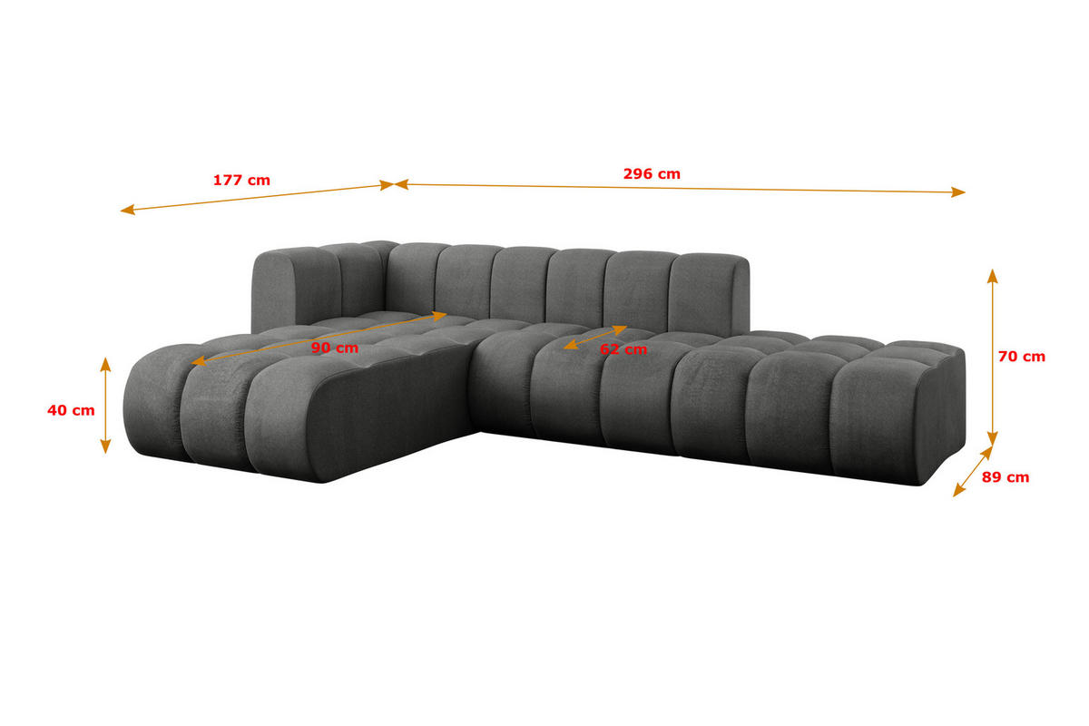 ECKSOFA modulares Sofa Zuvon-L1 - 296x177x70 cm Dunkelgrau - Dunkelgrau, Holzwerkstoff/Textil (296/177cm) - ALTDECOR