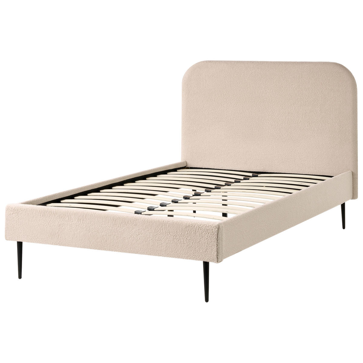 POSTELJA z letvenim dnom 120/200 bouclé svetlo bež Flayat - črna/bež, tekstil (120/200cm) - Beliani