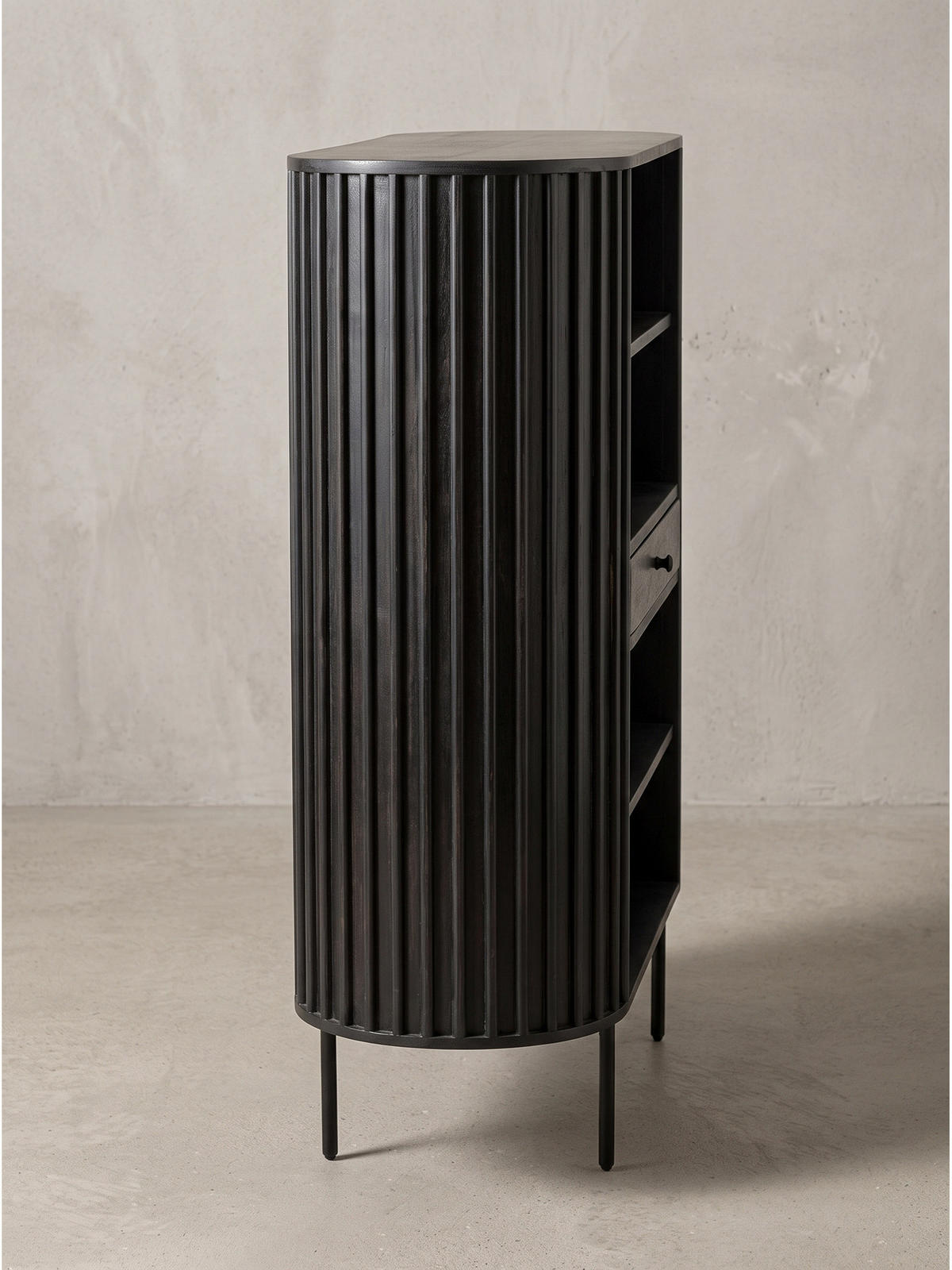 BÜCHERREGAL MELA, Mango Massivholz, mit Stauraum, Schwarz, 105 x 40 x 122 cm - Schwarz, Holz/Metall (105/122/40cm) - KADIMA DESIGN
