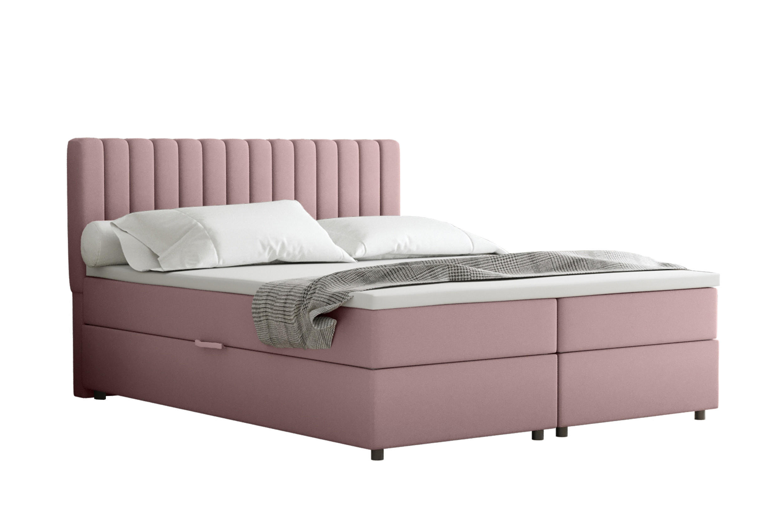 BOXBETT Everest rosa 160 x 200 cm Doppelbett mit hochwertiger Bonell-Matratze und Topper - Rosa, Holz (160/200cm) - Panda Möbel