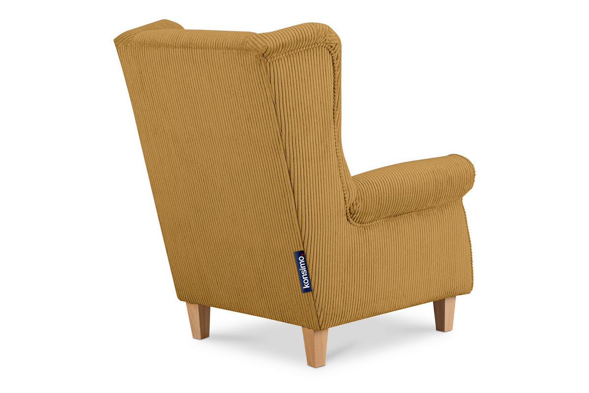 OHRENSESSEL MILES Kord-Bezug Petfriendly, gelb - Gelb, Holzwerkstoff/Buchenholz (82/105/97cm) - KONSIMO®