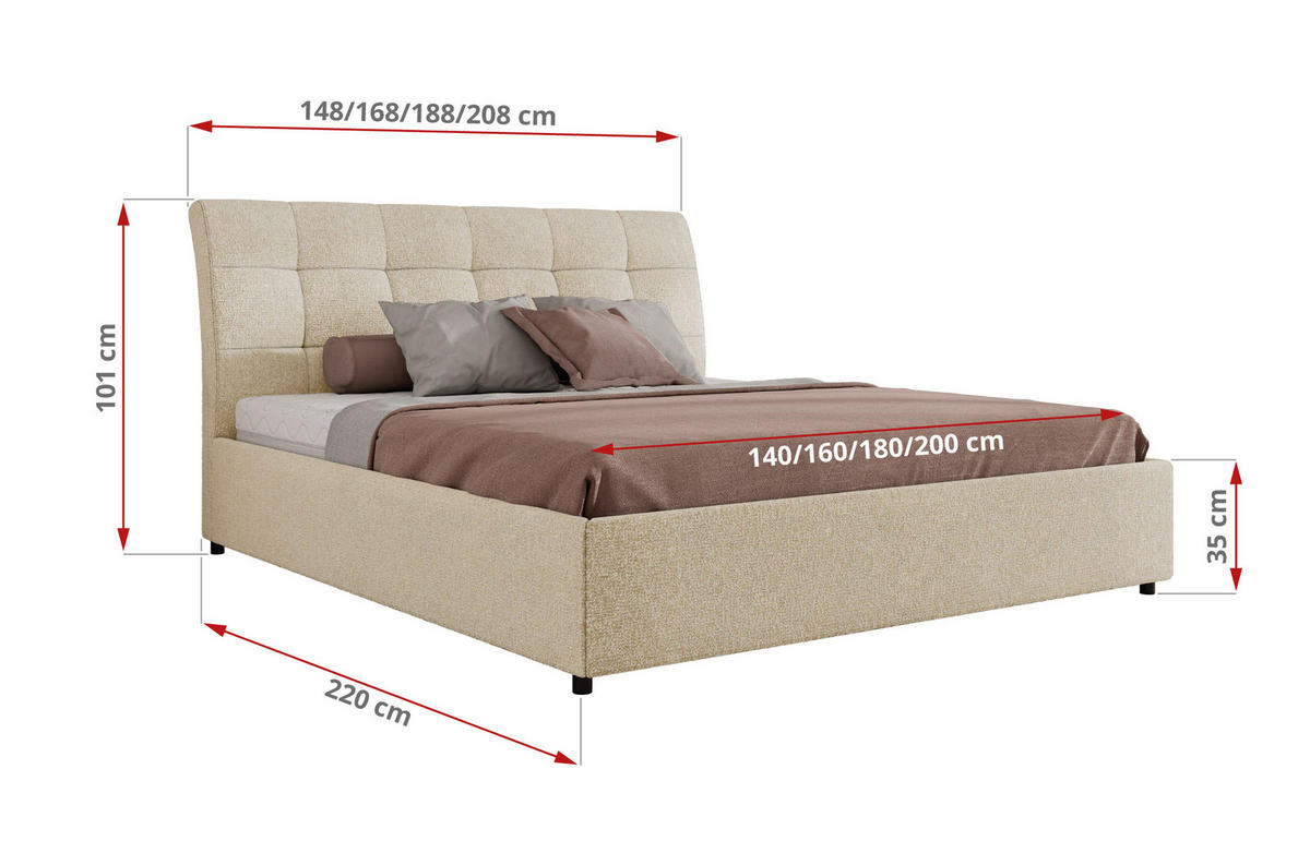 POLSTERBETT GALA CLASSIC 200/200 - Creme Strukture - ohne Matratze - Creme, Textil (200/200cm) - MKS