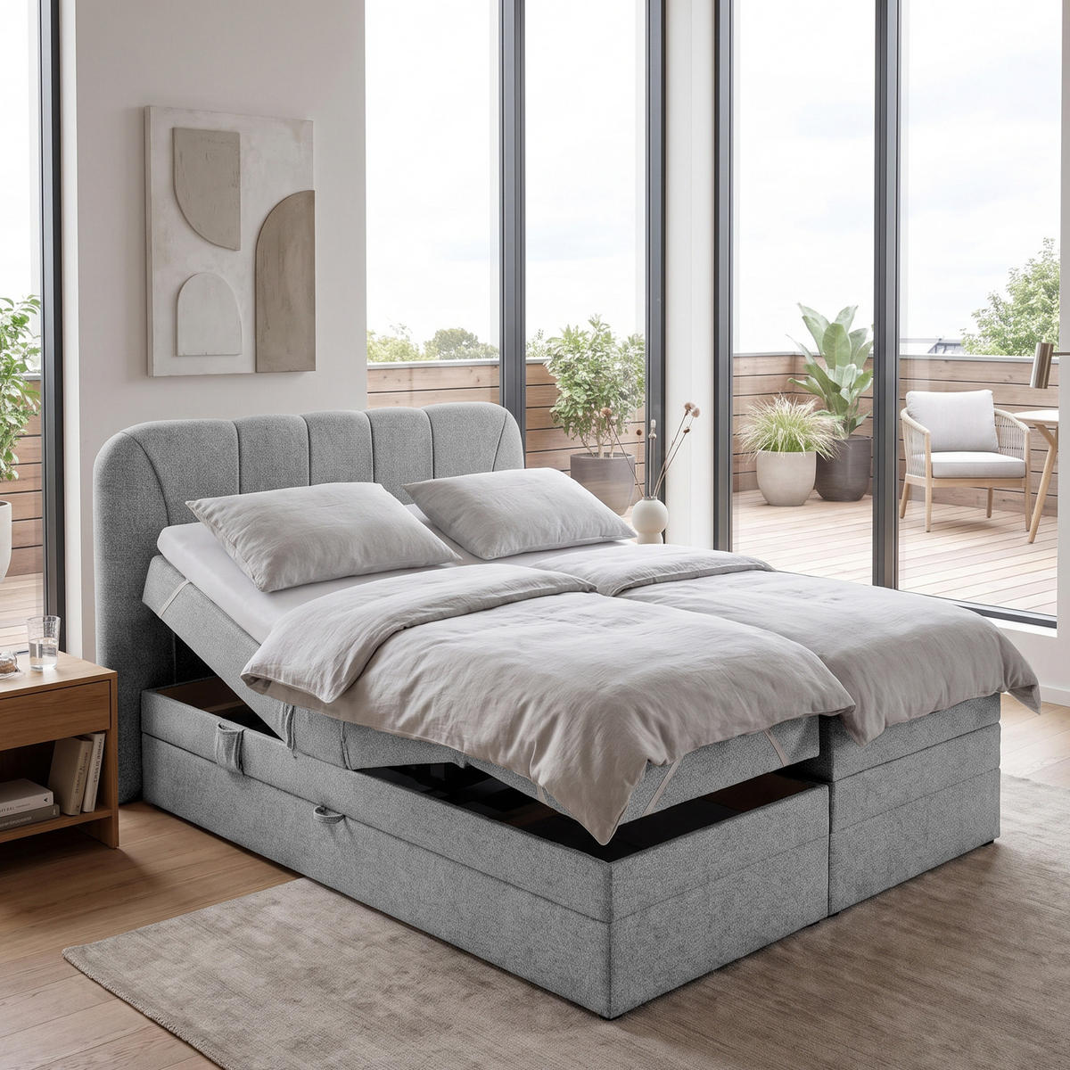 BOXSPRINGOVÁ POSTEL Romeo s elektrickým polohováním matrace, 140x200 cm, šedá - šedá, textil (140/200cm) - Beautysofa
