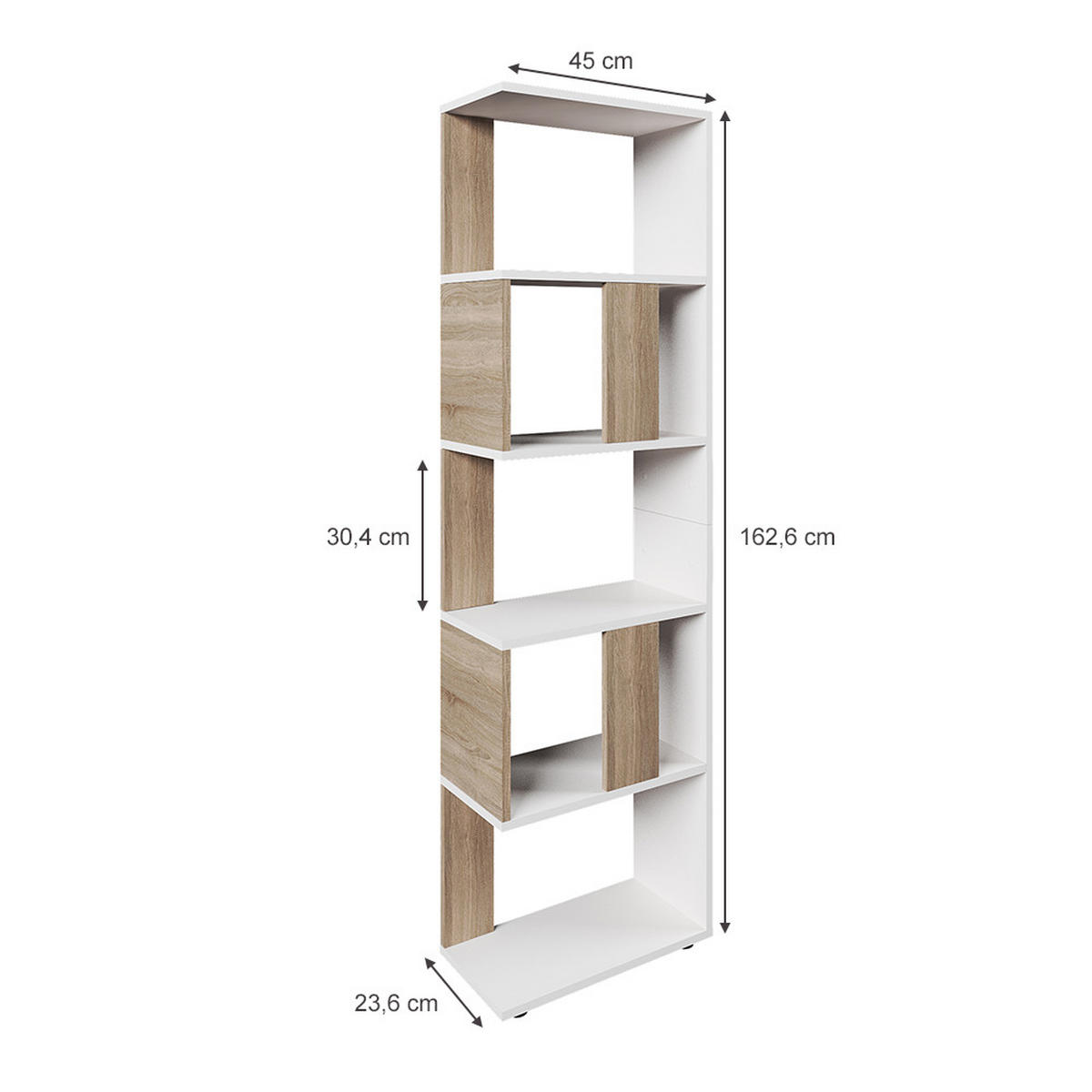 RAUMTEILER Sonoma/Weiß 45 x 162.6 cm - Weiß/Sonoma Eiche, Holzwerkstoff (45/162.6/23.6cm) - Vicco