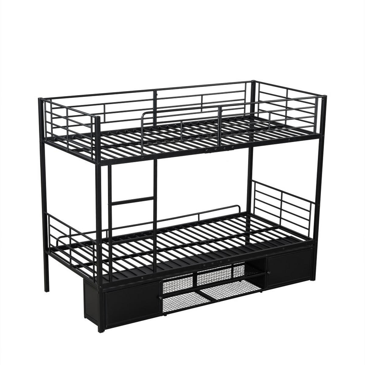 ETAGENBETT 90x200cm in Schwarz Metall mit Fallschutzgitter - Schwarz, Metall (90/200cm) - KOMHTOM