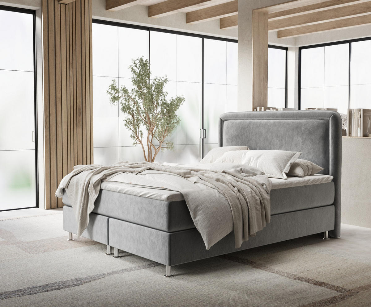 BOXBETT Salvi Grau 180/200 cm mit Matratze und Topper - Silberfarben/Grau, Holz/Holzwerkstoff (180/200cm) - Maison de Reve