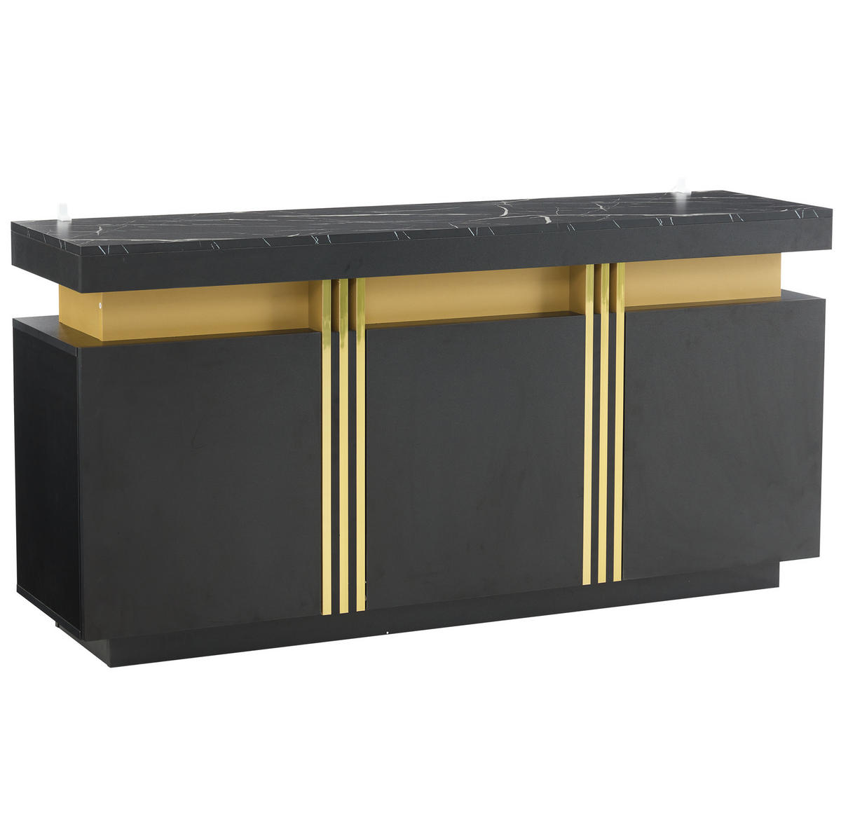 SIDEBOARD 140/38/70 cm aus Spanplatte mit 3 Türen und verstellbaren Einlegeböden Schwarz - Schwarz, Holzwerkstoff (140/70/38cm) - Modenvie