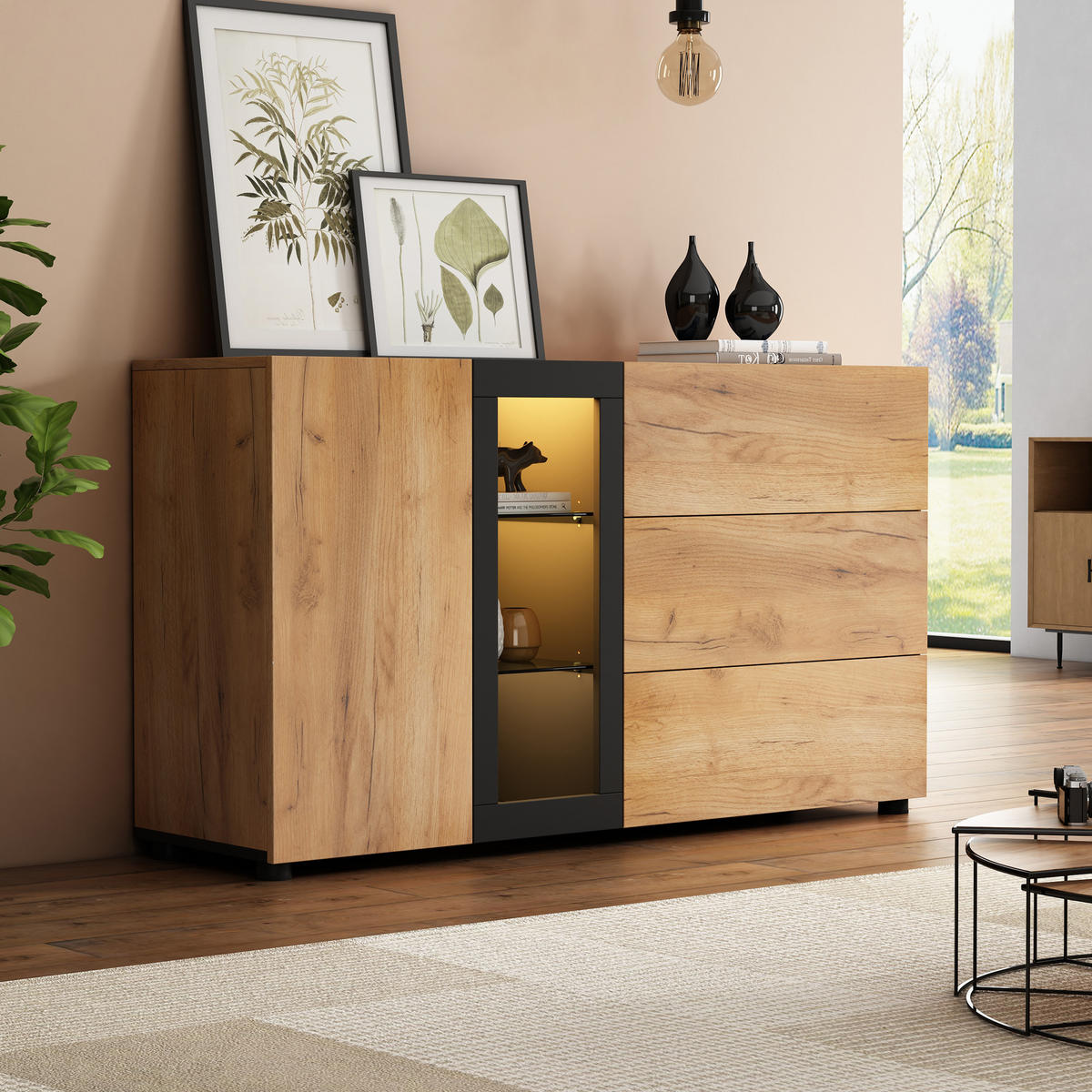 SIDEBOARD Glas 3 Schubladen 140cm Modern Stauraum Anrichte - Multicolor, Holzwerkstoff (40/80/140cm) - FLIEKS