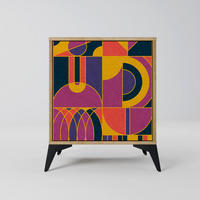 SIDEBOARD ELECTRIC PATTERNS, Eichefarben, 57,5x42x70,5 cm, Schwarze Metall-Sternfüße - Eichefarben/Multicolor, Holzwerkstoff/Metall (57.5/70.5/42cm) - SpaceRebels