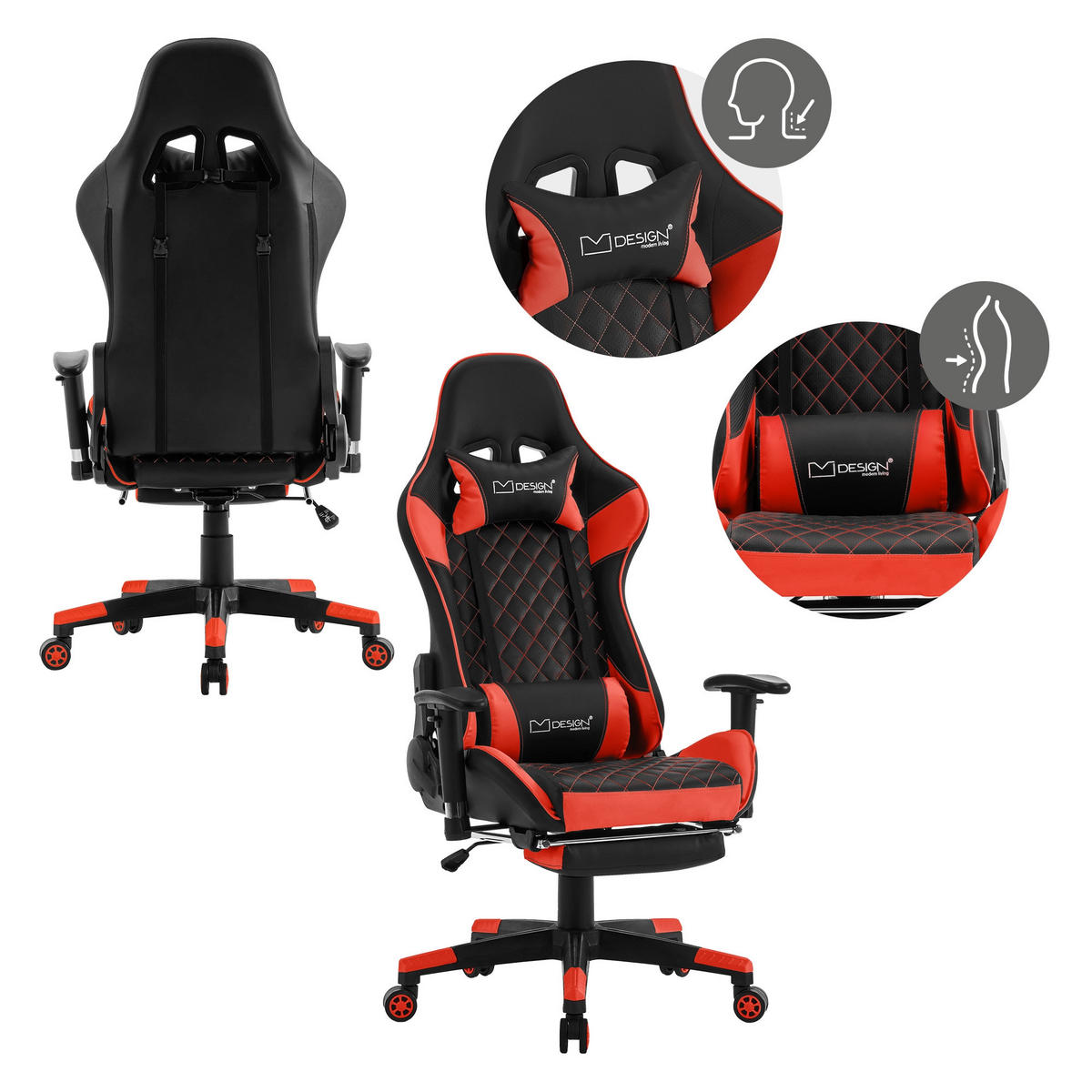GAMING-STUHL Schwarz-Rot - Rot, Metall (68/135/73cm) - ML-DESIGN