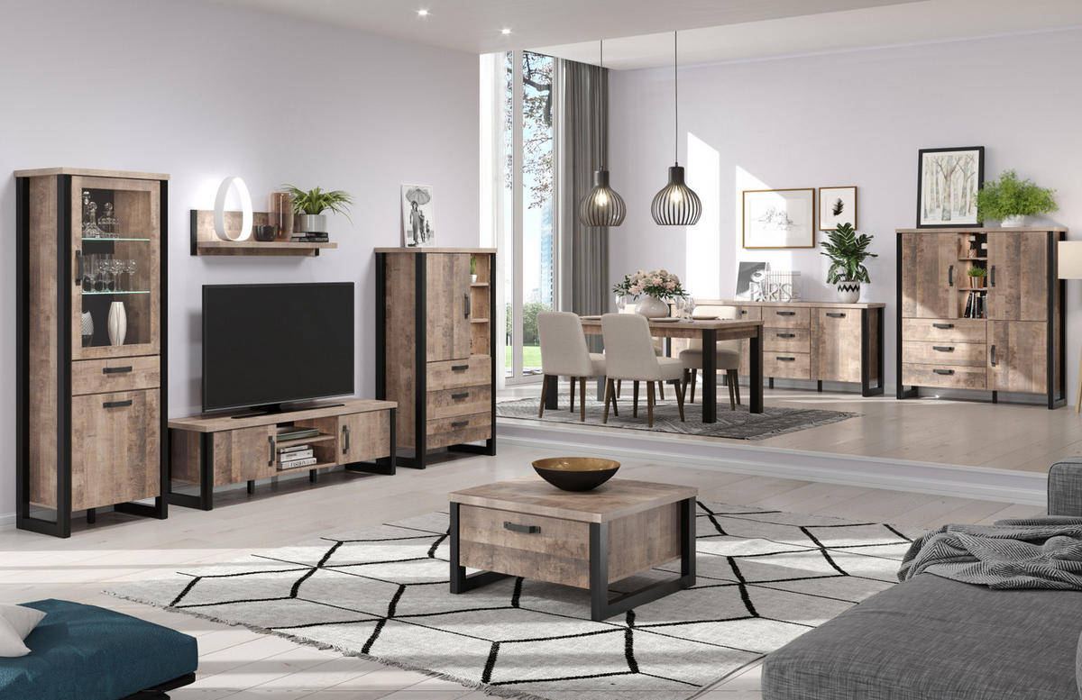 ESSTISCH Eiche Tabak, schwarz, Küchentisch 160 x 90 cm - Eichefarben/Schwarz, Holzwerkstoff (90/160/77cm) - Top.Furn